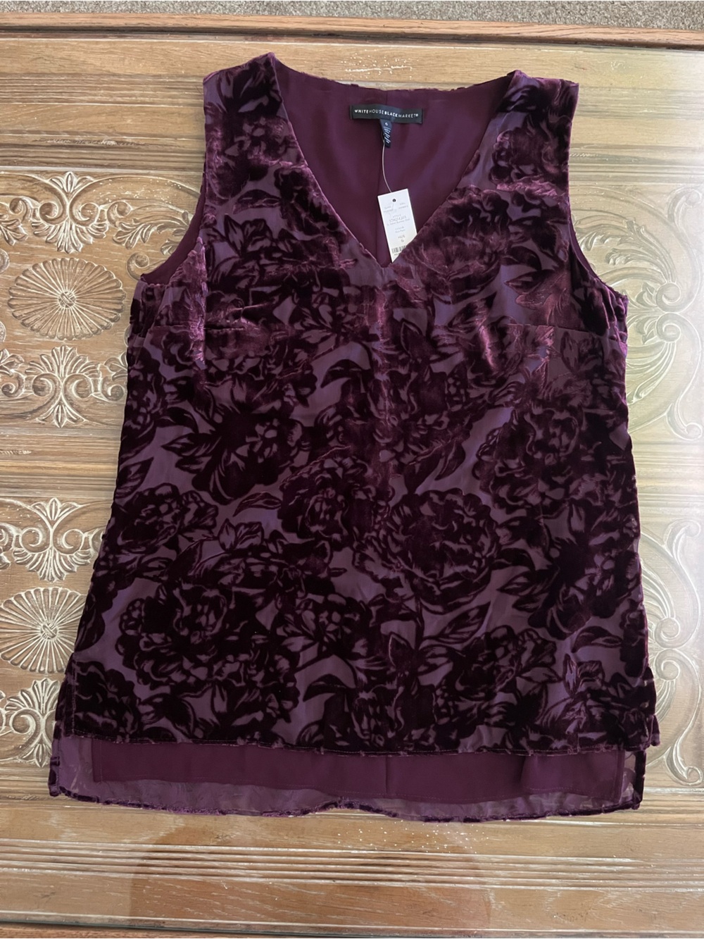 White House Black Market Plum Velvet V-Neck Tank Top